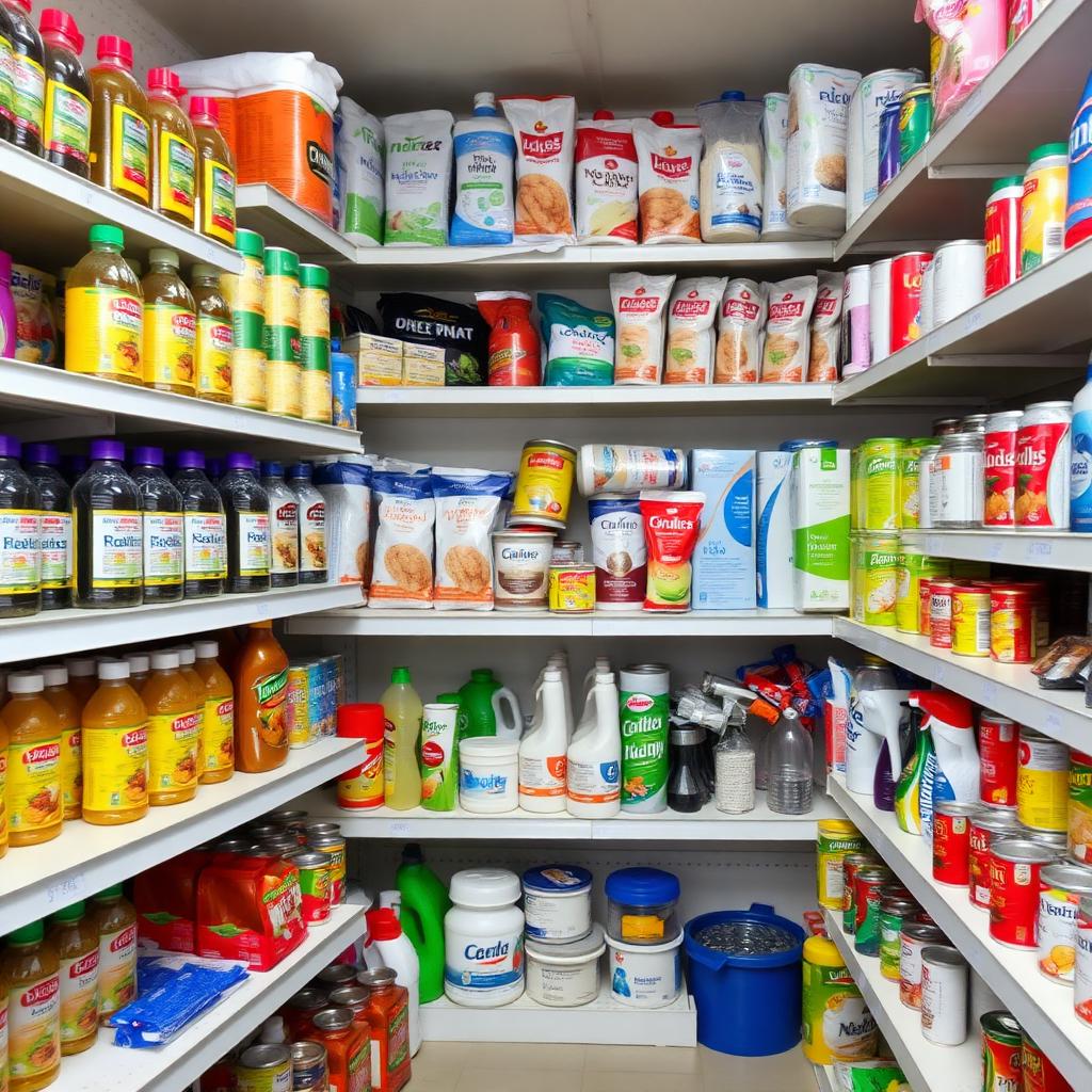 Well-stocked supermarket shelves
